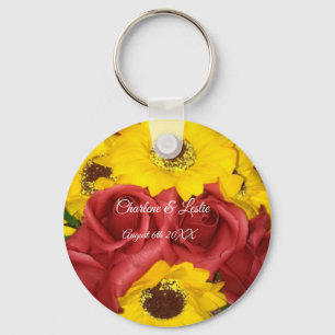 Wedding Favours Sunflower Roses Photo with Names Keychain