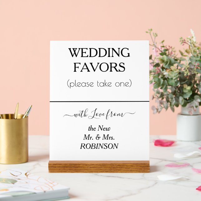 Wedding Favours White Black NAME Acrylic Sign (Wedding)