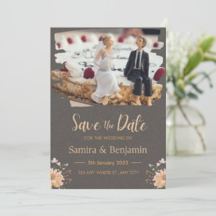 Wedding Figurine of a Couple, Dark Grey and Orange Invitation