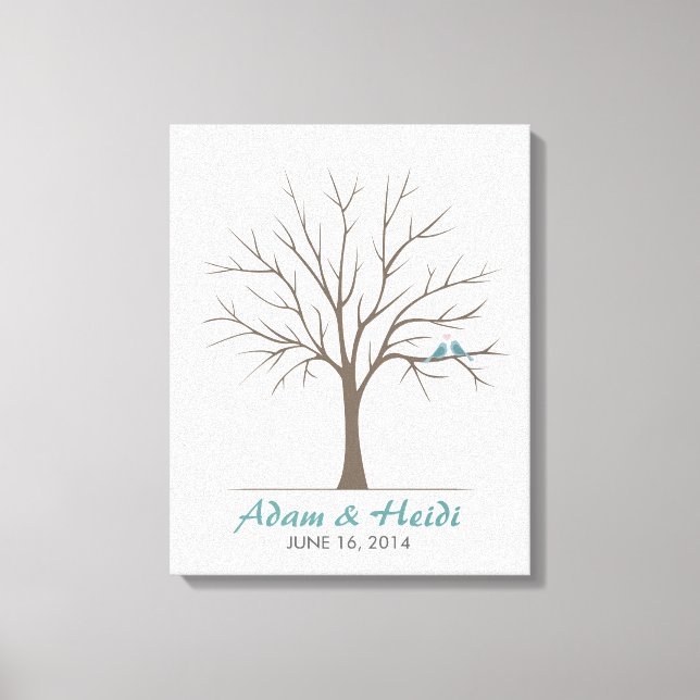 Wedding Fingerprint Tree – Classic Love Birds Canvas Print (Front)
