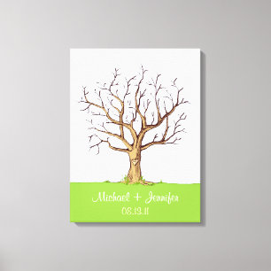 Wedding Fingerprint Tree (Colour) Canvas Print