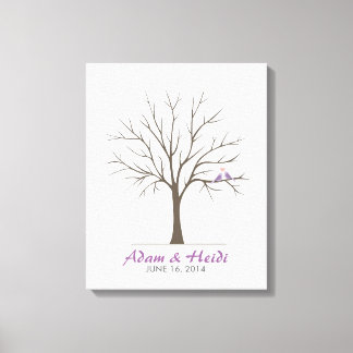 Wedding Fingerprint Tree – Love Birds - Purple Canvas Print