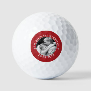 Wedding First Christmas Photo Custom Name and Year Golf Balls