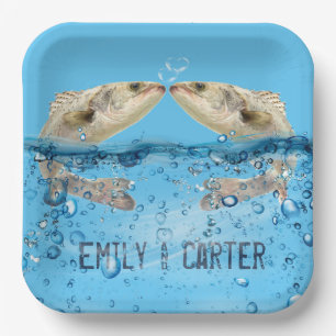 Wedding Fish in Water with Heart Bubbles Paper Plate