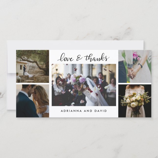 Wedding Five Photos Forever Thankful Script Thank You Card (Front)