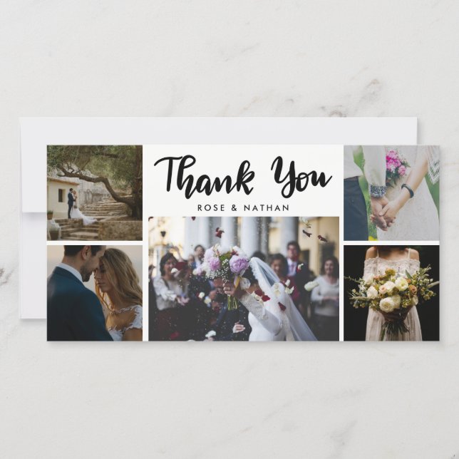 Wedding Five Photos Thank You Script Card (Front)