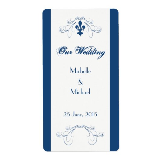 Wedding Fleur de Lis Wine Labels (Dark Blue)