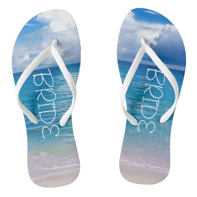 Wedding | Flip Flops | Bride Name |Blue Ocean (Footbed)