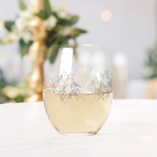 Wedding floral bird Elegant Simple Minimal Simple Stemless Wine Glass