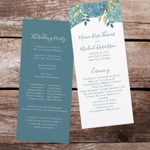 Wedding Floral Blue Hydrangea Ceremony Program