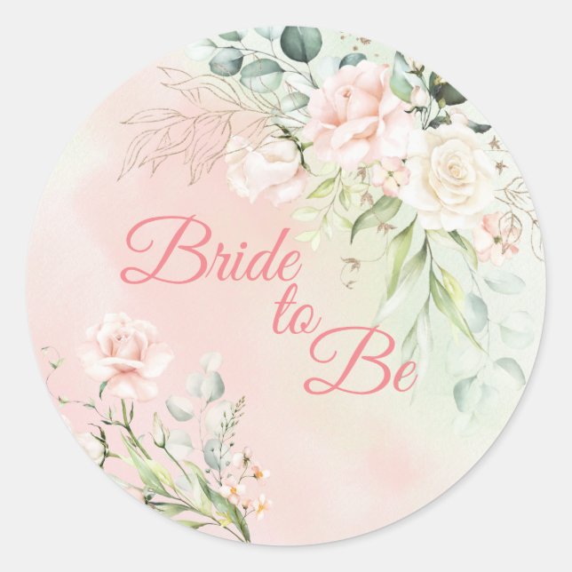 Wedding Floral Bride to  Be Elegant Pink Script Classic Round Sticker (Front)