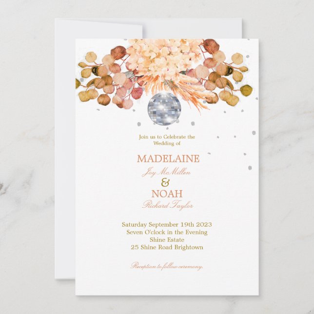 Wedding Floral Disco Ball Elegant Chic  Invitation (Front)