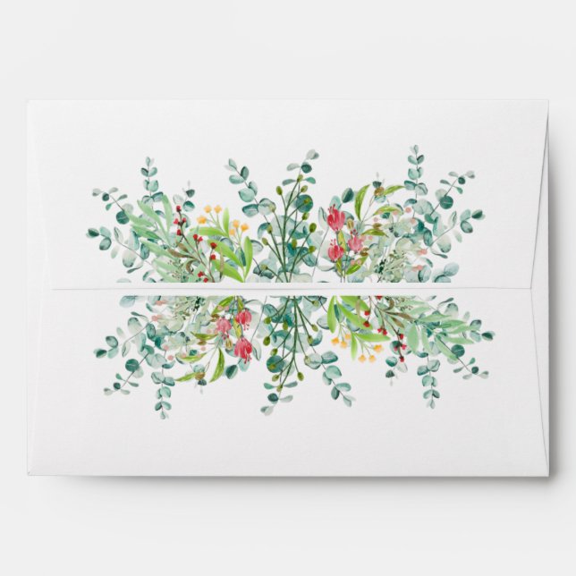 Wedding Floral Elegant Greenery Watercolor Envelope (Back (Top Flap))