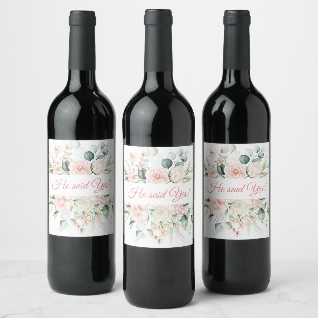 Wedding Floral Elegant Pink Chic He said Yes Wine Label (Bottles)