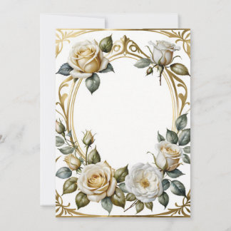 wedding floral frame romantic and gold invitation