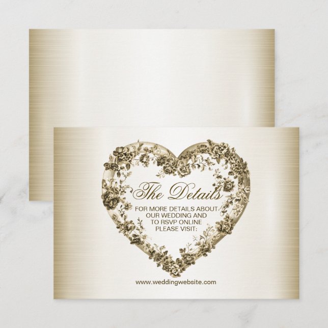 Wedding Floral Golden Ornate Heart Frame Elegant Enclosure Card (Front/Back)