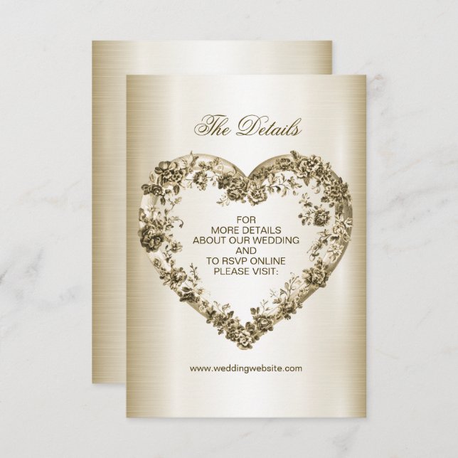 Wedding Floral Golden Ornate Heart Frame Elegant Enclosure Card (Front/Back)