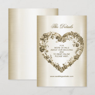 Wedding Floral Golden Ornate Heart Frame Elegant Enclosure Card