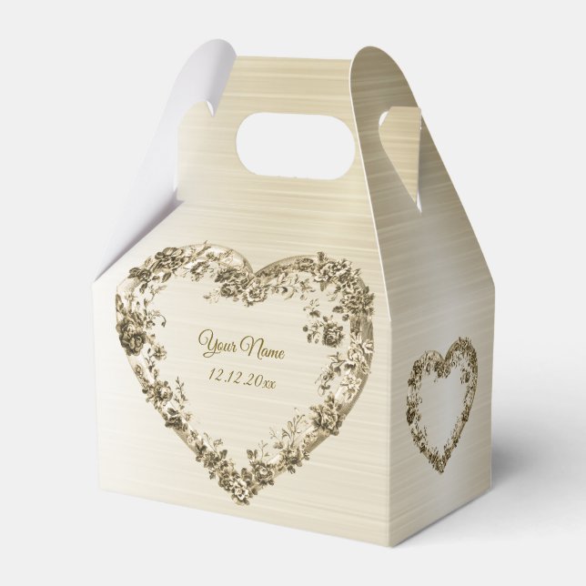Wedding Floral Golden Ornate Heart Frame Elegant Favor Box (Front Side)