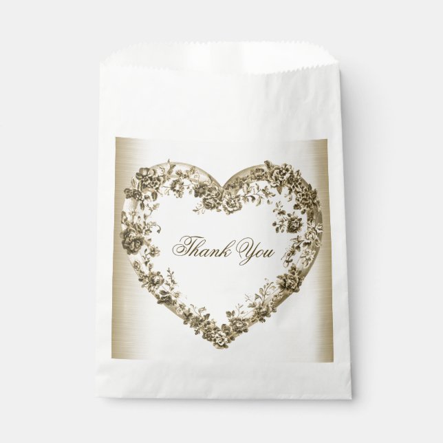 Wedding Floral Golden Ornate Heart Frame Elegant Favour Bag (Front)