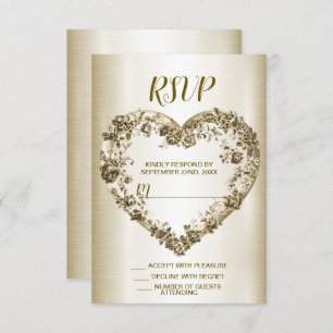 Wedding Floral Golden Ornate Heart Frame Elegant RSVP Card
