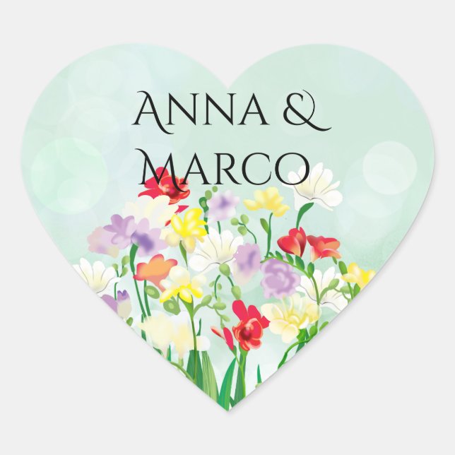 Wedding floral invitation heart sticker (Front)