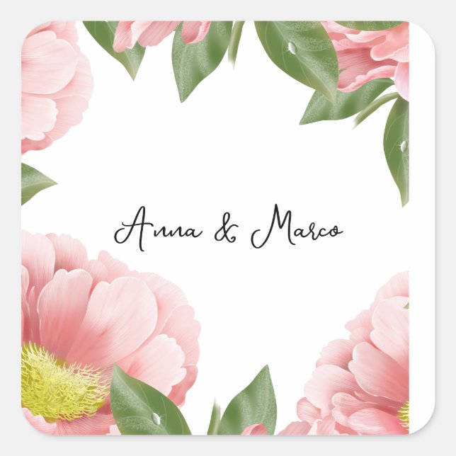Wedding floral invitation  square sticker (Front)
