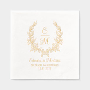 Wedding Floral Laurel Wreath Initials Foil Napkins