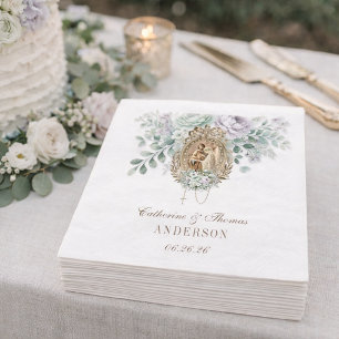 Wedding Floral Mary Joseph Mint and Lavender Napkin