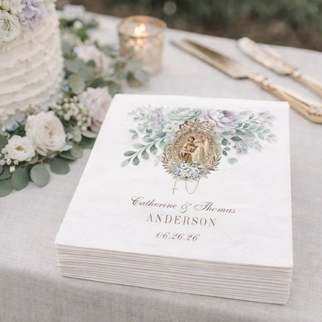 Wedding Floral Mary Joseph Mint and Lavender Napkin (Creator Uploaded)