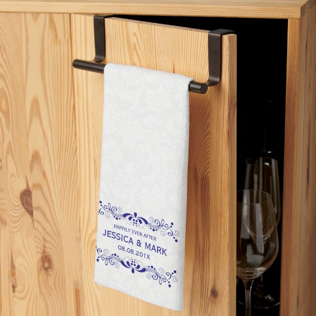 Wedding Floral Pink Lace On White Damasks  Kitchen Towel (Thirds Fold)