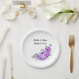 Wedding Floral Purple Peonies Paper Plates