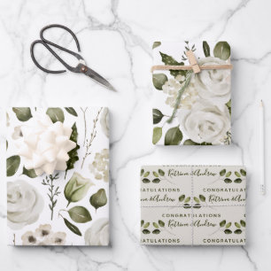 Wedding Floral Wrapping Paper Flat Sheet Set of 3