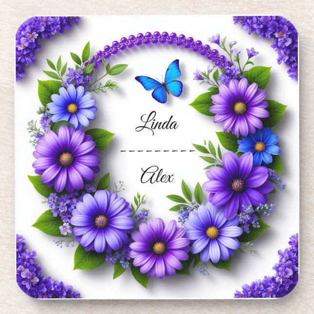 Wedding Floral Wreath Coaster (Front)