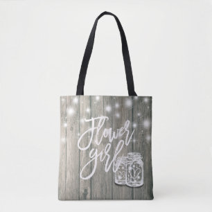 Wedding Flower Girl Wood Mason Jar String Lights Tote Bag