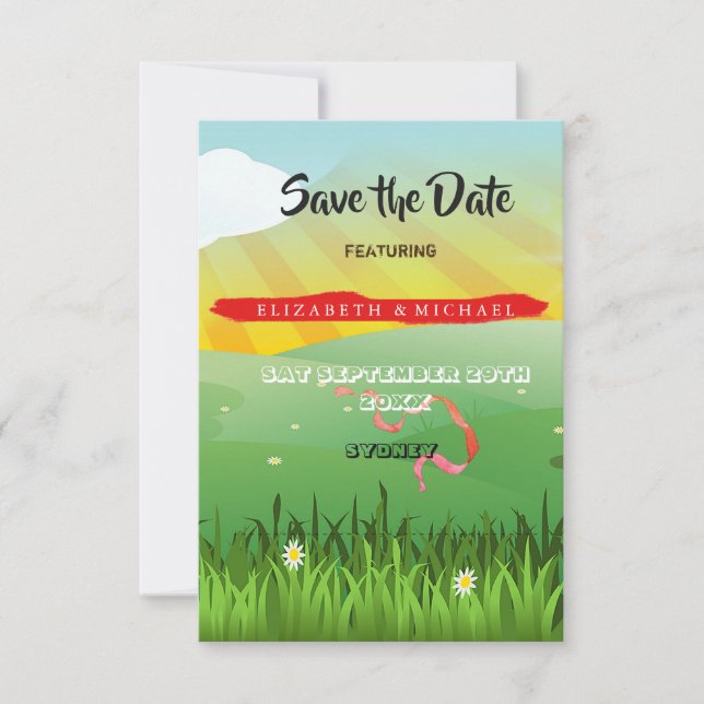 Wedding Flower Music Festival Fields Save the Date (Front)