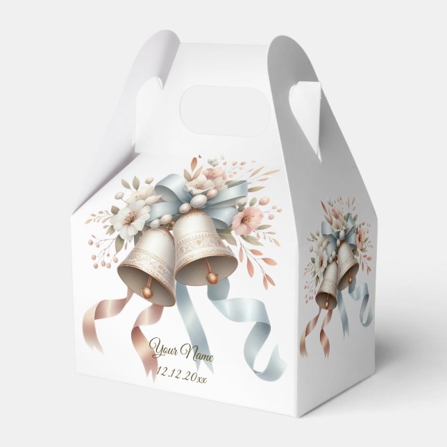 Wedding Flowers Bells Pink Blue Ribbons Beautiful Favor Box (Front Side)