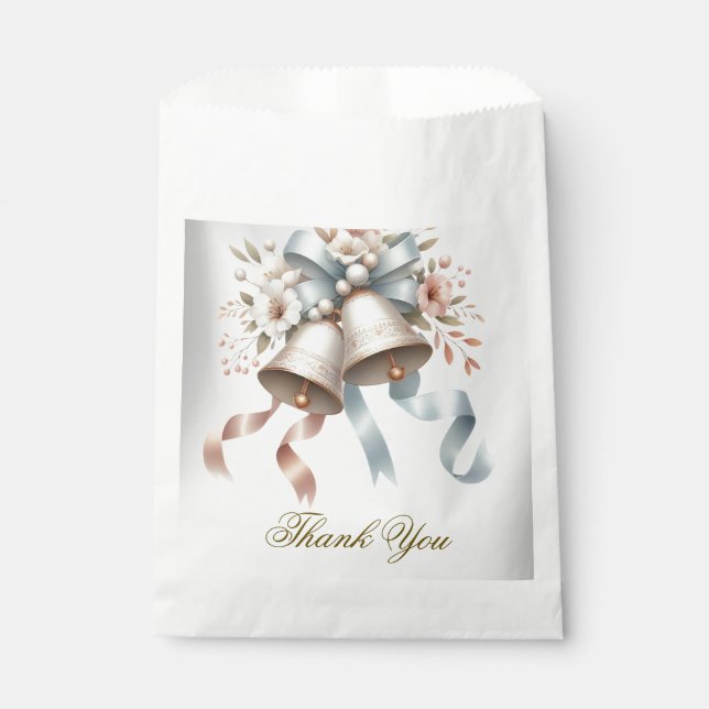 Wedding Flowers Bells Pink Blue Ribbons Beautiful Favour Bag (Front)