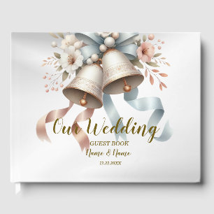 Wedding Flowers Bells Pink Blue Ribbons Beautiful  Guest Book