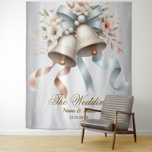 Wedding Flowers Bells Pink Blue Ribbons Beautiful Tapestry (In Situ)