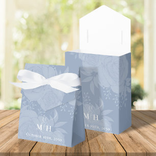 Wedding Flowers Botanical Blue Script Typography Favor Box