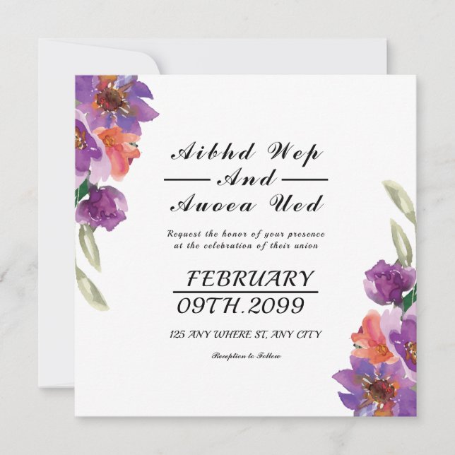 Wedding Flowers Invitation Card Square Design (Front)