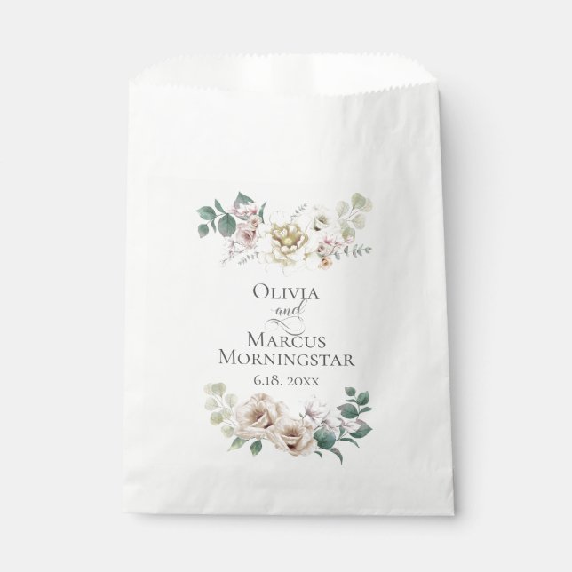 Wedding Flowers Ivory Peony Flowers Favour Bag (Front)