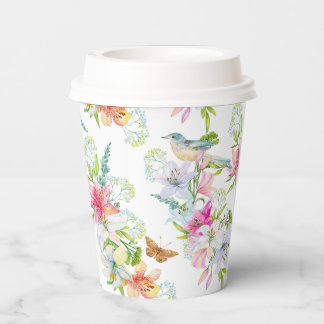 Wedding Flowers Lilies and Birds Watercolor Paper Cups