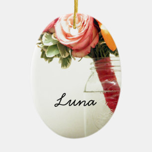 wedding flowers pink orange rose customize ceramic ornament