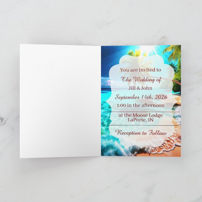Wedding Folding Invitation Tropical Beach (Inside)