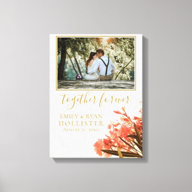 Wedding Forever Golden Script Oleander Floral Canvas Print (Front)