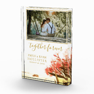 Wedding Forever Golden Script Oleander Floral Photo Block