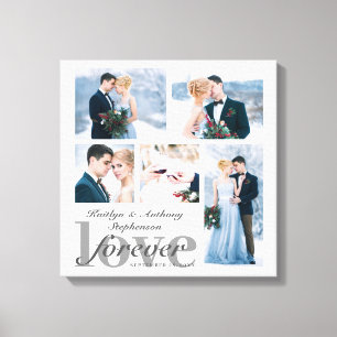 Wedding FOREVER LOVE Photo Collage Custom Colour Canvas Print