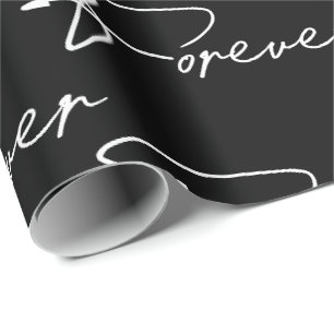 Wedding Forever Modern Script On Black Wrapping Paper